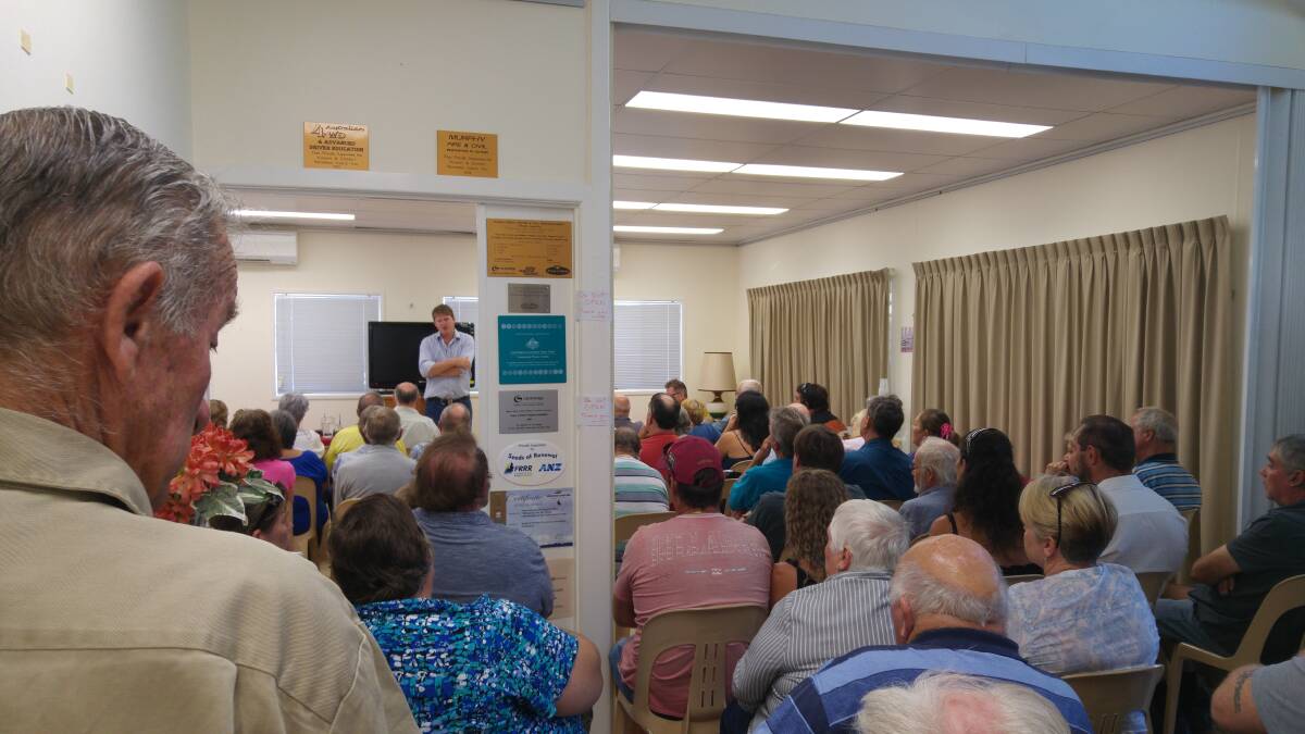 FIRED UP: Landholders packed the Kogan Community Centre to learn about the extended investigation created by contamination from the Linc Energy UCG site. 