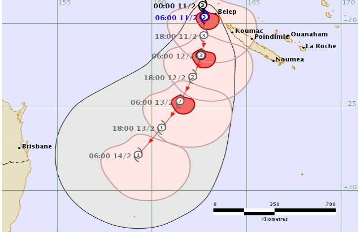 Cyclone Uesi is currently tracking in a south westerly direction towards Australia. Image: Fiji Meteorological Service