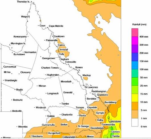 BOM's predicted rainfall for Saturday.