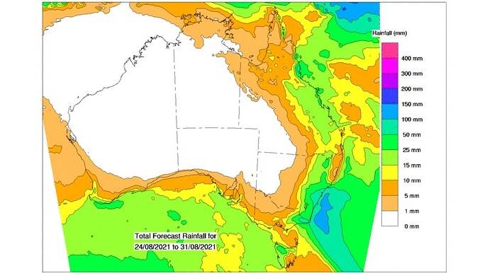 Much cooler conditions can be expected throughout the interior following today's change with some handy rain for eastern areas during the next eight days. Source - BOM