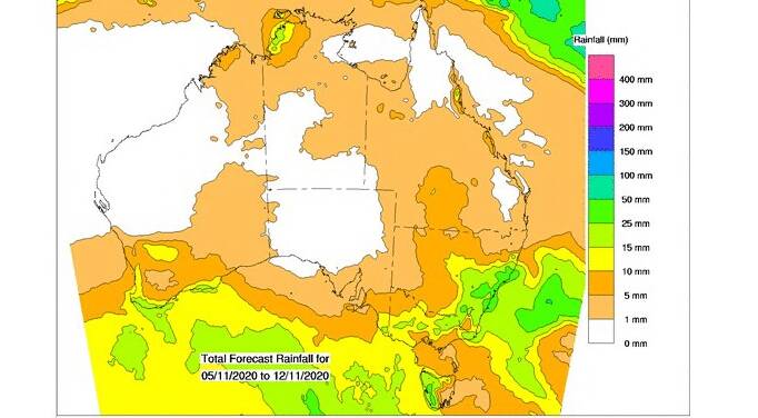 Much of Queensland should record some rainfall over the next eight days, but the modeling is limited to 1-5mm. Source - BOM