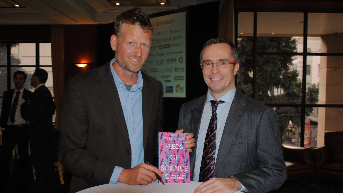 SEEDS OF SCIENCE: Author Mark Lynas and Rural Press Club president Trent Thorne.