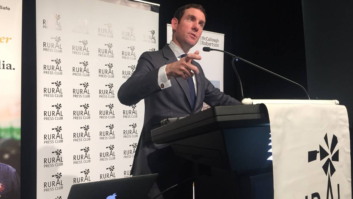 Despite the seemingly extremely bleak outlook for Greensill Capital, farm staff from the company's Bundaberg and Wallaville operations are understood to have been told it's farming as usual, at least in the immediate future. Pictured is Lex Greensill speaking at the Rural Press Club of Queensland in 2019.