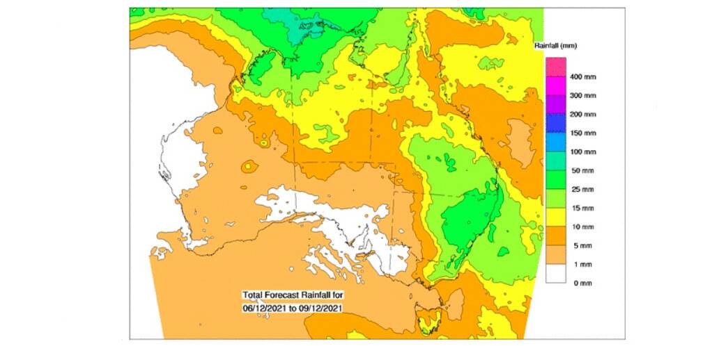 Much of the southern portion of Queensland is expected to receive 10-15mm across the four days from Sunday to Wednesday. Source - BOM 