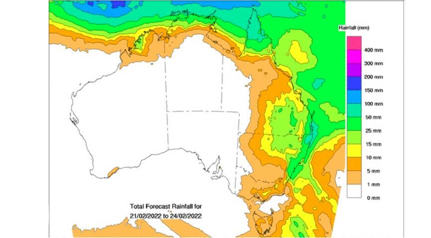 Where BOM expects the rain to fall over the next four days.