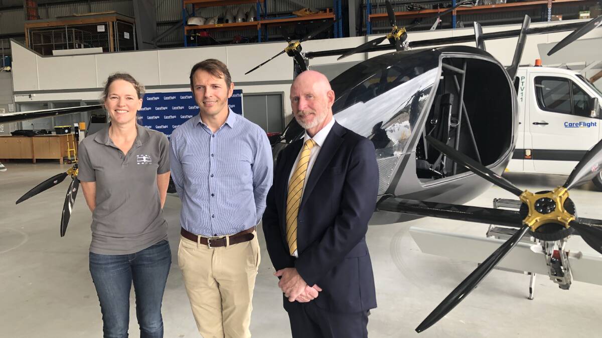 Siobhan Lyndon, AMSL Aero, Vertiia chief executive officer Andrew Moore, and CareFlight chief executive officer Mick Frewen.