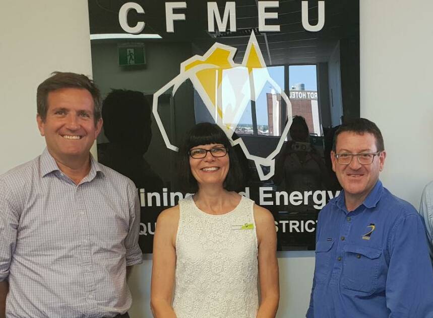 Queensland Resources Council director external relations Kirby Anderson, Central Queensland University associate vice chancellor Kim Harrington, AgForce general manager projects Andrew Freeman at the annual general meeting of Labor for the Regions Queensland, held in the CFMEU offices in Rockhampton. 