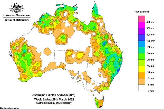 Where the rain fell in the week ending March 28. Source - BOM