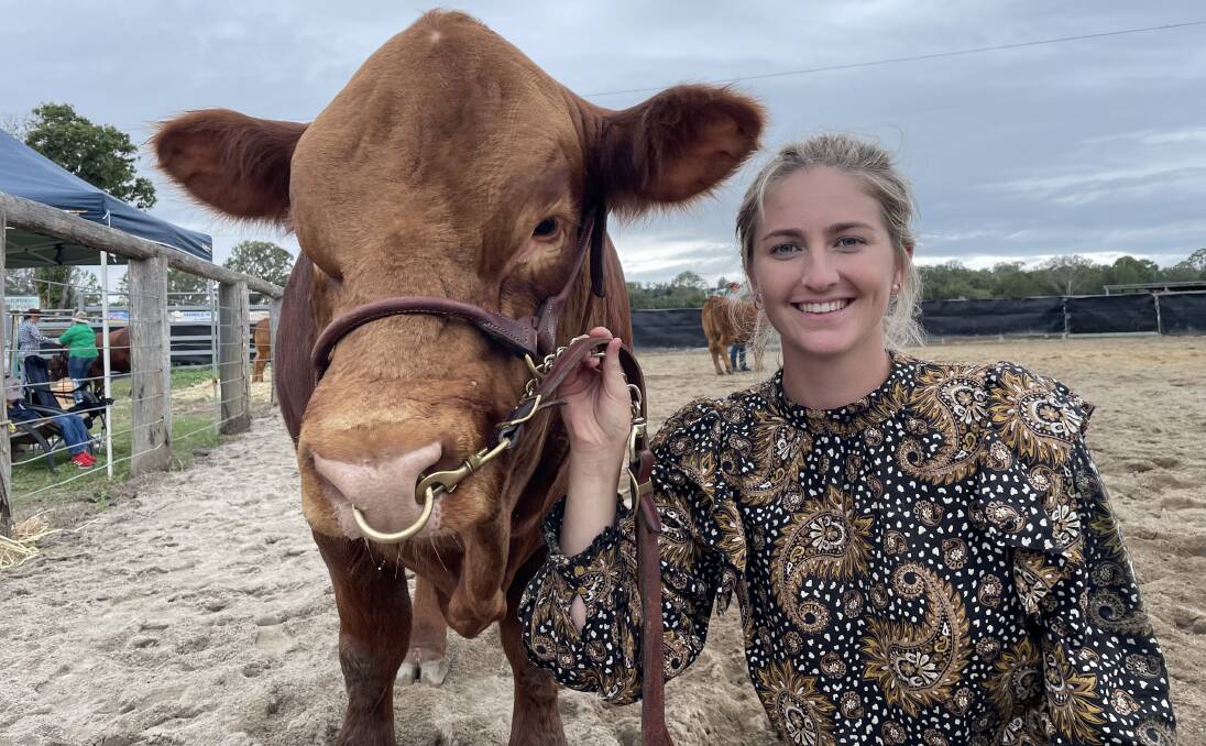 Sarah Benbow, Mervale Limousins, Mount Kilcoy, with the supreme stud beef exhibit of the Hayes and Company Kilcoy Beef Event. 