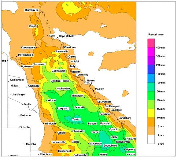 Where the rain is expected on Tuesday. Source - BOM