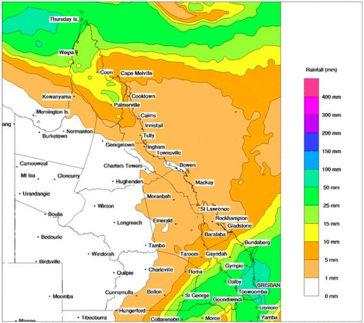 Expected rainfall totals for Thursday. Source: BOM