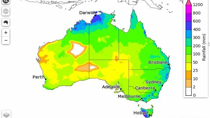 The three month forecast map shows plenty of colour, but BOM says it will still be below average rainfall across Australia.