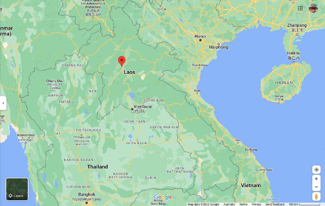 AgCoTech's block making factory is near Luang Prabang (red marker), in northern Laos. - Google Maps