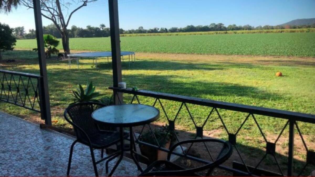 The three bedroom weatherboard home overlooks the nearby paddocks. 
