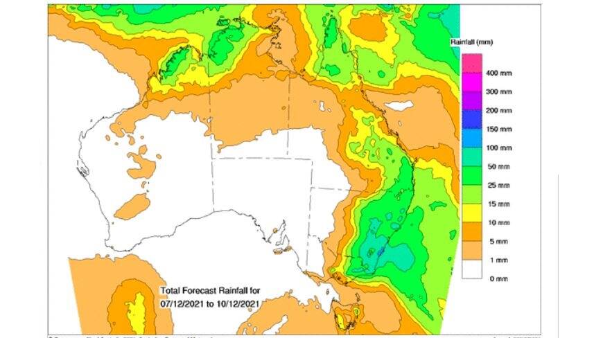 Where the rain is expected during the next four days. Source - BOM