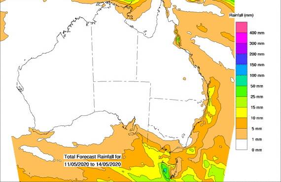 Very little rain is predicted for mainland Australia for the next eight days. Source - BoM