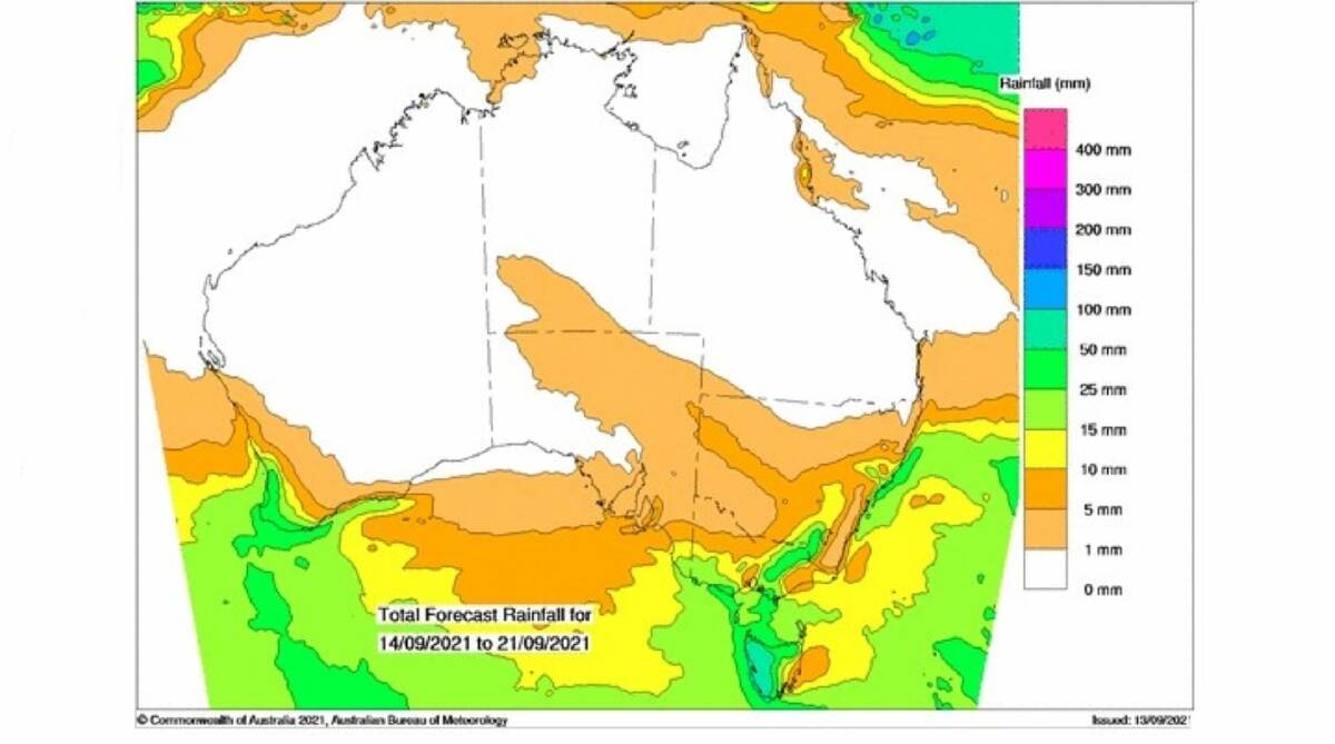 Virtually no rain is forecast for Queensland in the next eight days. Source - BOM