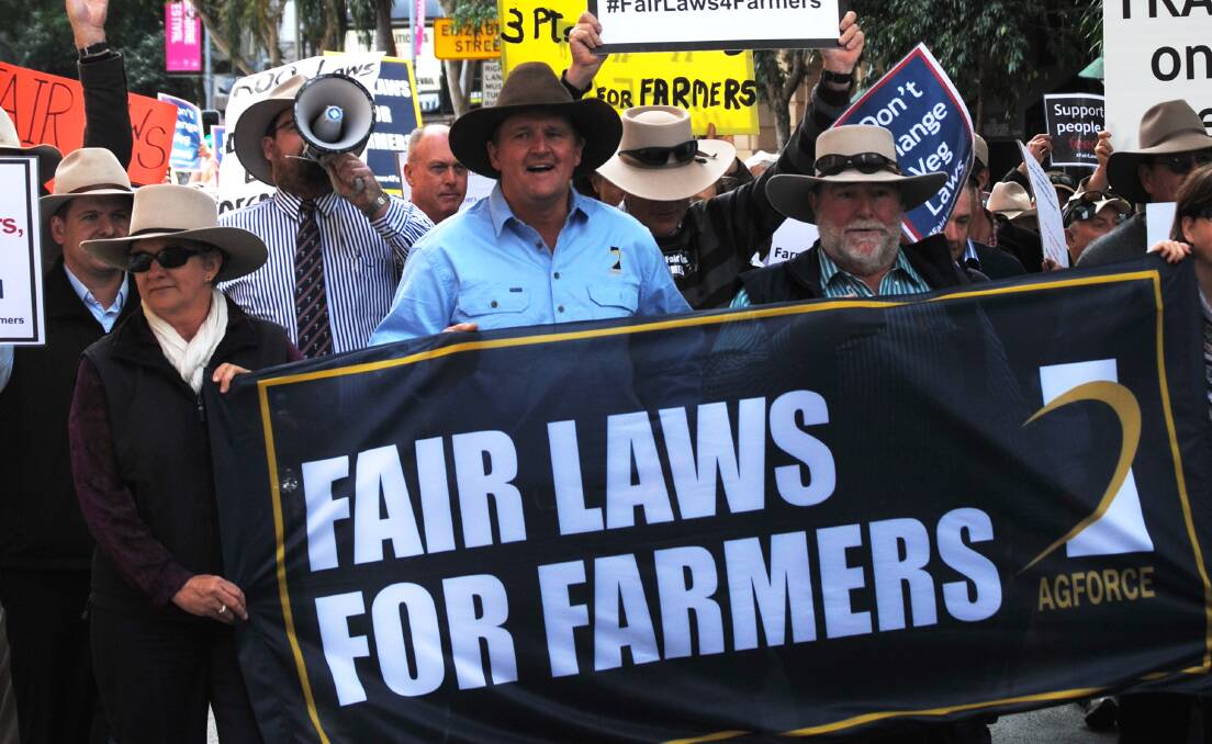 AgForce president Grant Maudsley leading a protest against the Palaszczuk government's controversial tree clearing laws.