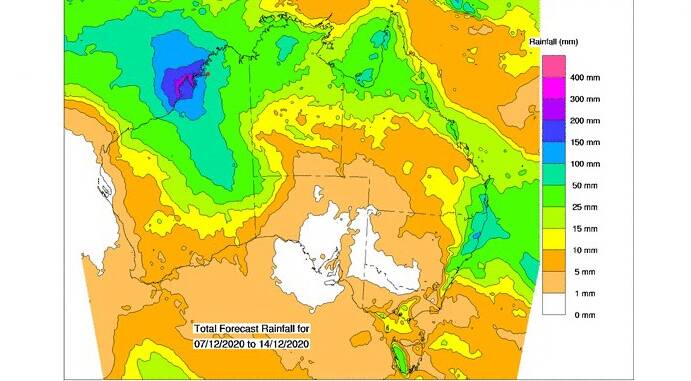 Where the rain is expected over the next eight days. Source - BOM