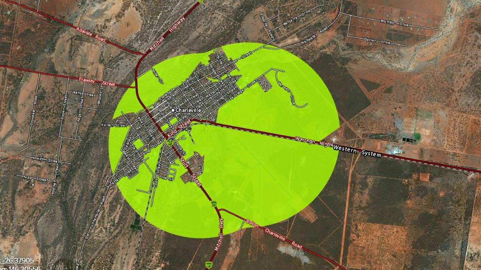 Charleville Aiport and race track fall under the broad brush mapping.