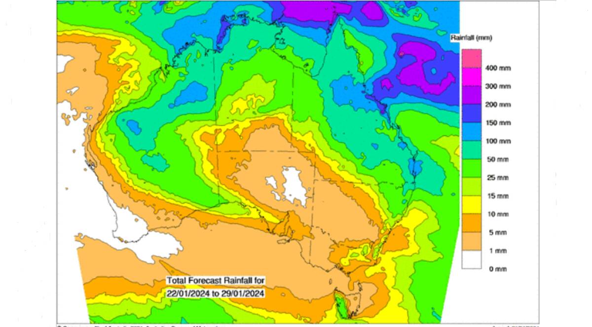 Where the rain is expected to fall during the next eight days. Map - BOM