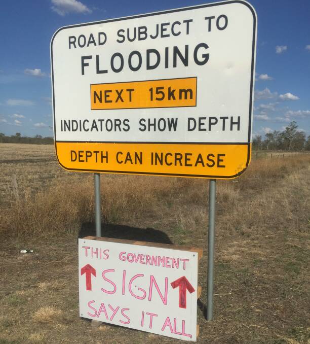A warning on the Condamine River floodplain.