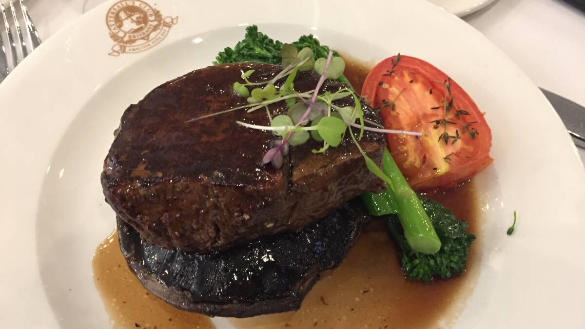 The Wagyu marble score 6+ eye fillet served to Rural Press Club guests dining at Tattersall’s Club in Brisbane.  